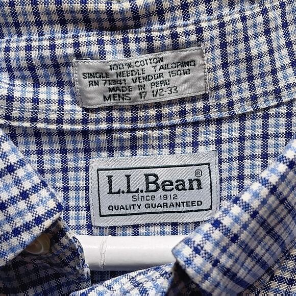 LL Bean Plaid Button Down Shirt Men’s 17.5/33 Wrinkle Resistant Long Sleeve - Picture 2 of 5